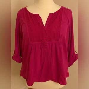 2X Pink cotton Charter Club pintucked blouse with cuffed 3/4 sleeves